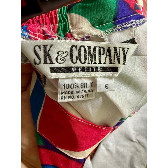 Vintage 90’s SK Design Collection Silk Pink White Swirly Pencil Mini Skirt Small - Picture 4 of 4